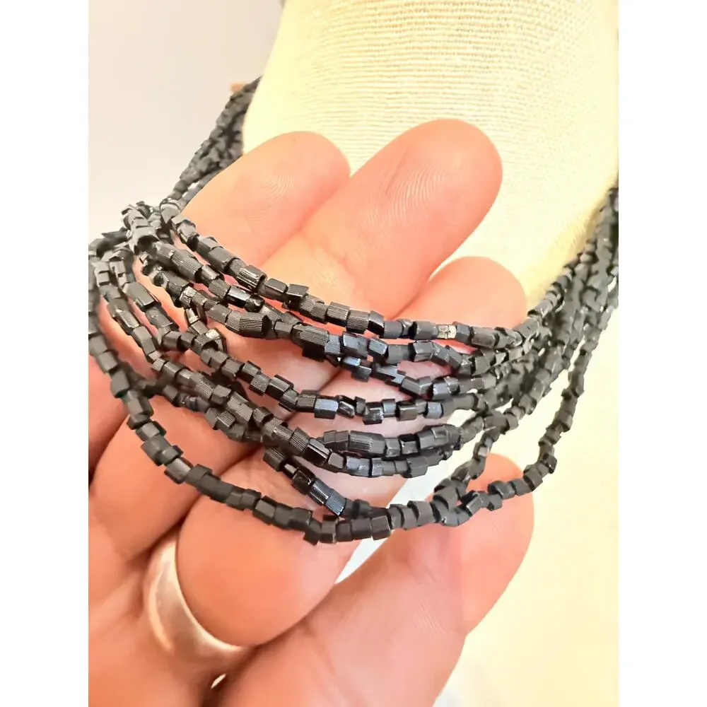 Vintage Black Multi Strand Cube Bead Statement Necklace 18”
